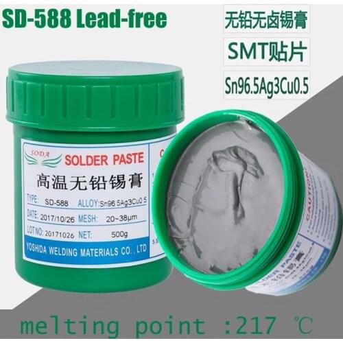 High Temperature SD-588 Lead-Free Solder Paste Zero Halogen SMT Solder Paste Tin Silver Copper Solder Paste Sn96.5Ag3Cu0.5