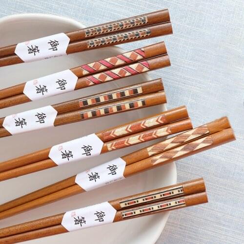 Japanese Handmade Natural Wood Chopsticks Color Bar Pattern Kitchen Tools Restaurant Decoration Chopsticks