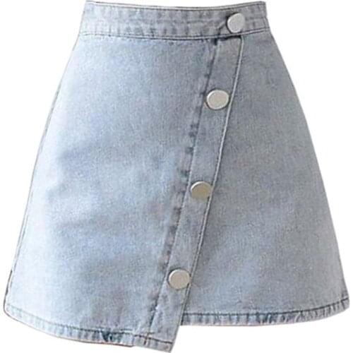 PERHAPS U Women Denim Mini Skirt Button S0162