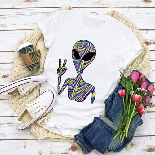 Womens Clothing Tee Lovely T Shirt Women Sweet Cartoon Alien Camisas Mujer Summer Kawaii T-Shirt Shirt Tops Lady Clothes