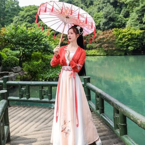 Hanfu female embroidery flower daily double-breasted condole belt waist Ru skirt wide sleeve Chinese wind fairy skirt