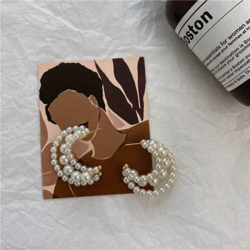 Origin Summer French C Shape White Imitation Pearl Earrings for Women Fashion Multi Layered Circle Hoop Earrings Wedding Jewelry