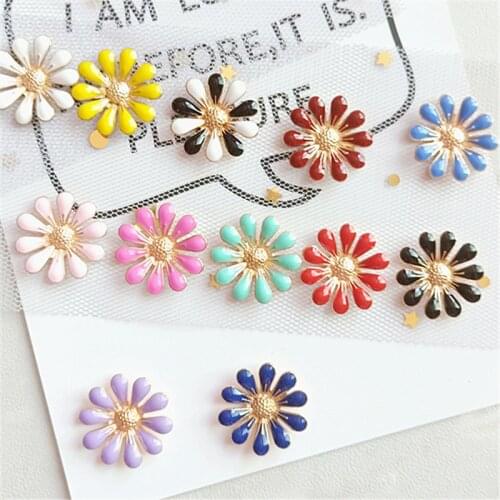 10pcs Oil Daisy Metal Buttons Jewelry Diy Hair Accessories Flower Pendant Headwear Material Decor Alloy Drop Appliques Ornaments