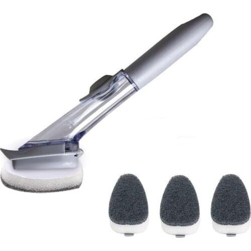 2 in 1 Long Handle Cleaning Brush with Removable Brush Head Spong Soap Dispenser Dishwashing Brush Set Kitchen Cleaning Tools