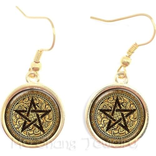 2018 Supernatural Pentagram Glass Earrings Gothic Satanism Evil Occult Pentacle Jewelry Pagan Charm Gift For Friends