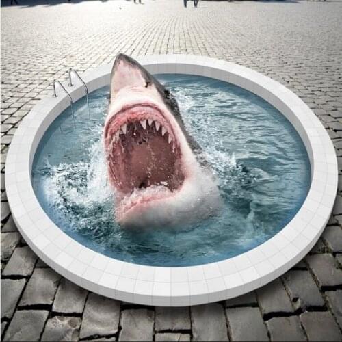 Beibehang Custom large frescoes large shark street painting 3D stereo painting thickening waterproof wear pvc floor stickers