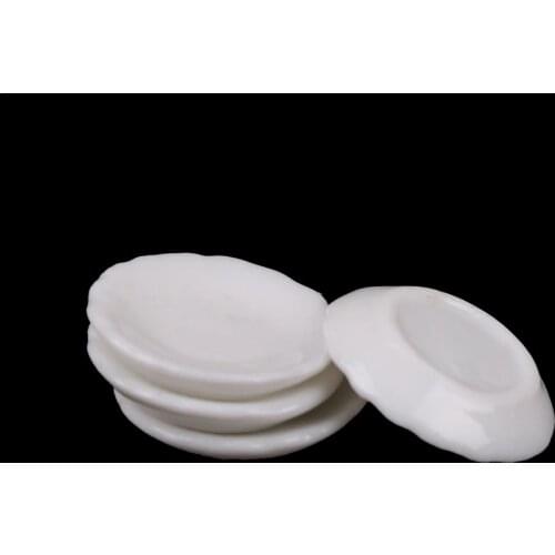 4pcs 1:12 White Round Dishes Plate Tableware Dolls House Furniture Miniatures Kitchen Toy Best Gifts For Dollhouse Accessories