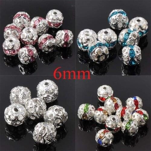 6/8mm 50pcs Rhinestone Blend Color Stone Hollow Crystal Beads Crystal Spacer Beads For Jewelry Findings