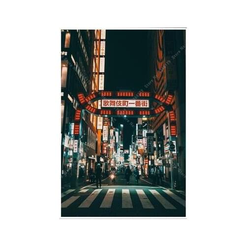 More Style Choose Japan Tokyo City Night Urban Lights Landscape Art Print Silk Poster Home Wall Decor 24x36inch