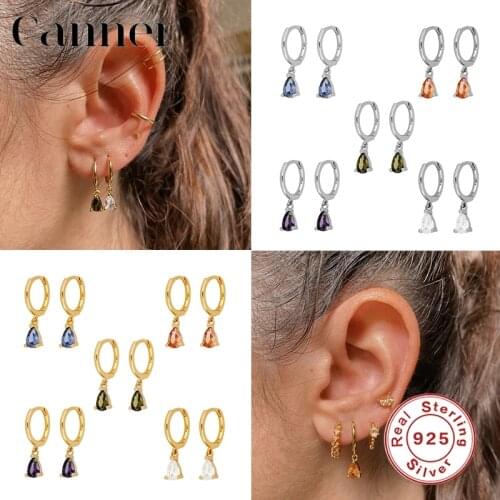 Canner Sparkling 925 Sterling Silver Huggie Earrings Colorful CZ Rainbow Waterdrop Earrings For Women Fine Jewelry pendientes W5