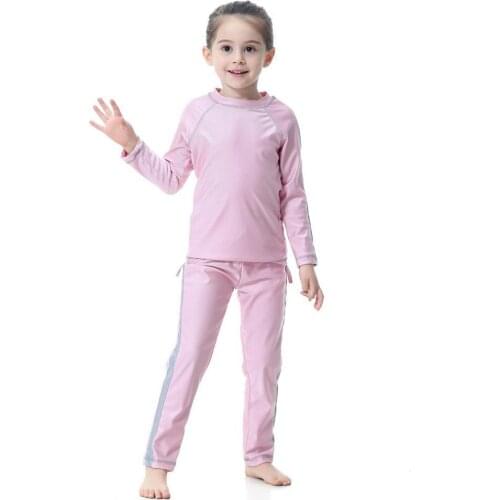 Childrens Sets Kids Girl Comfortable soft Full Cover Top Cap Pants Muslim Swimsuit Swimwear Set Childrens Clothing 2021