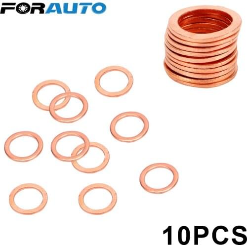 FORAUTO 10 Pieces/Set Solid Copper Crush Washers Sump Plug Oil Seal Tools Fasteners Accessories 10*14*1mm For Car Truck Vehicle