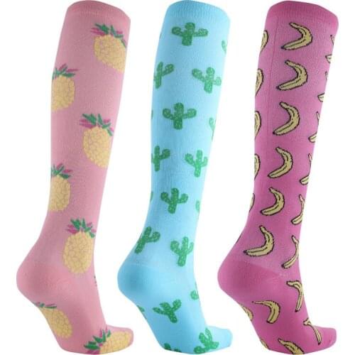 Compression Stockings Men Women Fruit Pattern Running Outdoor Sports Socks 20-30mmHg Circulation Athletic Edema Varicose Veins