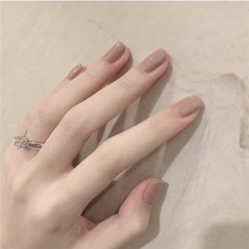 Beautiful light Khaki pure color false nails 24pcs short size cute fake nails Japanese Bride lady full nail tips