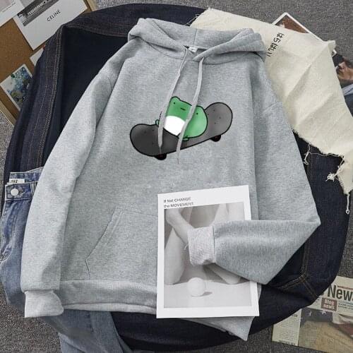 Men And Women Hoodies Harajuku Warm Pullover Drawstring Harajuku Plus Size Woman Top Winter Skateboard Frog Oversized Sweatshirt