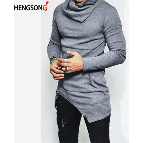 Men Fashion Long Sleeve Irregular Hoodies Men Spring Turtleneck Hoodies Solid Slim Pullover Sweatshirt Plus Size