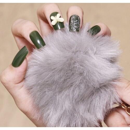 Fake Nails Olive Green Butterfly Mid-Length Nail Stickers Finished Nail Stickers 24 Nail Stickers With Glue SK88