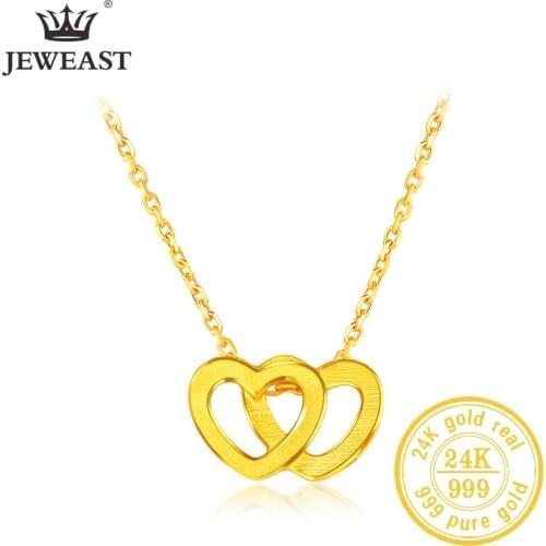 JLZB New Arrival Necklace Genuine 24K Pure Gold Heart Pendants Necklaces Elegant Beautiful Graceful Necklace Simple Fine Jewelry