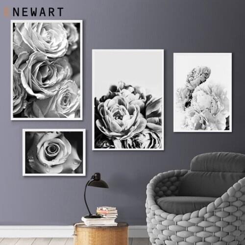 Black White Flower Rose Poster Nordic Botainical Wall Art Print Minimalist Canvas Painting Picture Modern Home Decoration