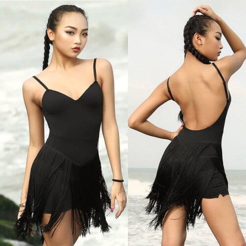 New Latin Dance Dress Women Fringe Dress Backless Tassel Skirts Sexy Latin Dance Competition Dresses Adult Practice Wear DQS2522