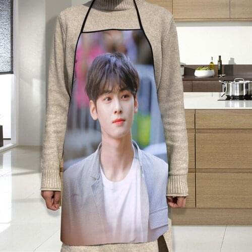 Custom Cha EunWoo Apron Dinner Party Cooking Apron Adult Baking Accessories Waterproof Fabric Printed Cleaning Tools