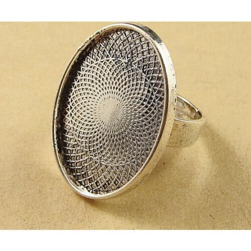 20pcs Antique Silver tone/Antique Bronze Blank Ring Oval Base Bezel Setting Tray Charm/Finding,fit 18mmx25mm Cabochon/Cameo