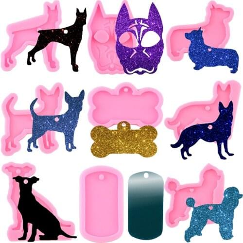 Dog Silicone Mold Bone Dog Tag Mask Custom Keychain Epoxy Resin Molds Fondant Chocolate Candy Mould Cake Decorating Tools