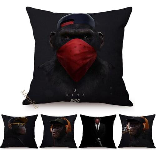 Abstract Modern Glasses Headphone Music Hip Hop Monkey Poster Design Pillow Case Cotton Linen Home Decoration Sofa Cushion Cover