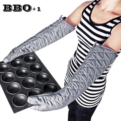 Supper Long 23'' Kitchen Glove Cotton Oven Mitts Heat-resistant BBQ Gloves Hand Pot Holder Cooking Utensils Kitchen Accessories