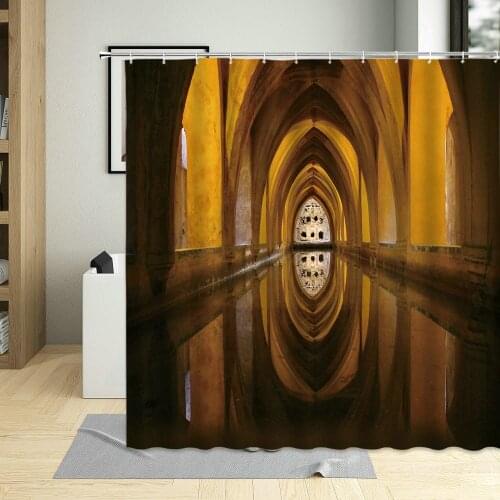 Vintage Design Cave Tunnel Galleries Building Shower Curtain Europe Style For Living Room Waterproof Bathroom Curtains With Hook