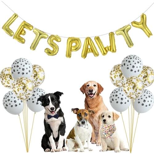 1Set 16'' Letter Foil Balloons LETS PAWTY Party Balloon Decoration For Pet Dogs Cats Birthday Party Supplies Air Balloon