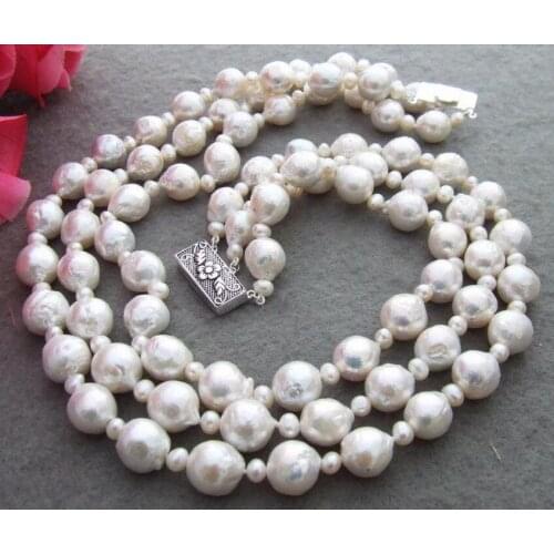 Jewelry Natural 10-12mm Bead-Nucleated Pearl Necklace-925 Silver Clasp