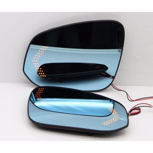 Blue Wing Mirror Glass With Base-Heated Angle Wide Glare Proof Mirror LED Turn Signal Lamp For Toyota Kluger Highlander 2015-17