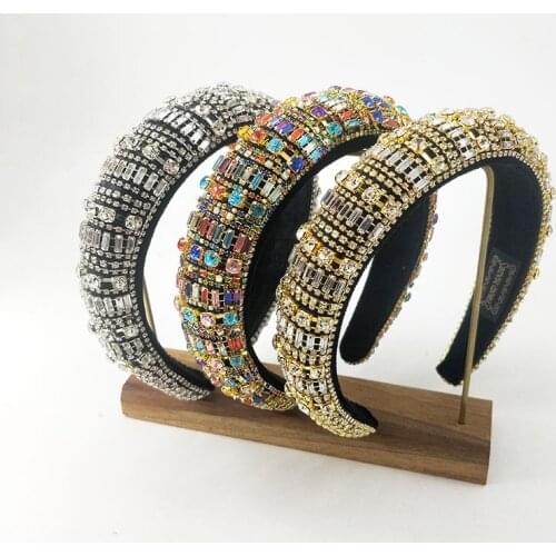 Geometric Beaded Rhinestones Headbands For Women Gold Color Crystal Hair Band Wide Hair Hoop Headband Hair accessories