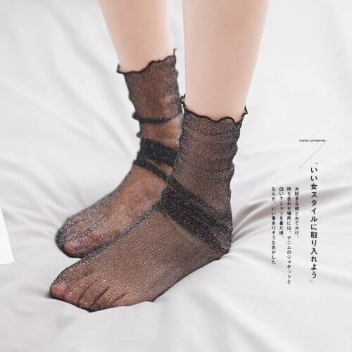 Women Socks 2021 Fashion Mesh Transparent Long Black Socks calcetines altos happy socks Silk Socks For Women Summer Style