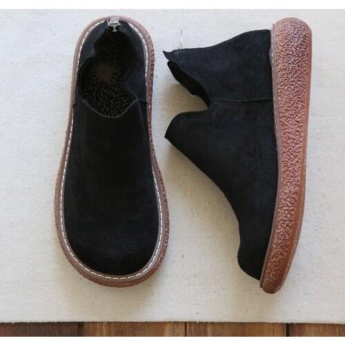 Flock Women Chelsea Casual Flats Boots Comfortable Flat Breathable Zippers Leather Women Shoes Ankle Boots