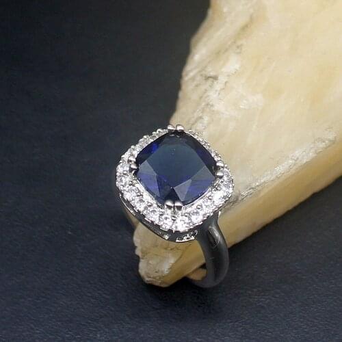 Hermosa Attractive Shiny Blue Topaz Zirconia Genuine 925 Silver Band Ring Wedding Engagement Gifts for Women Size 7# 20214321