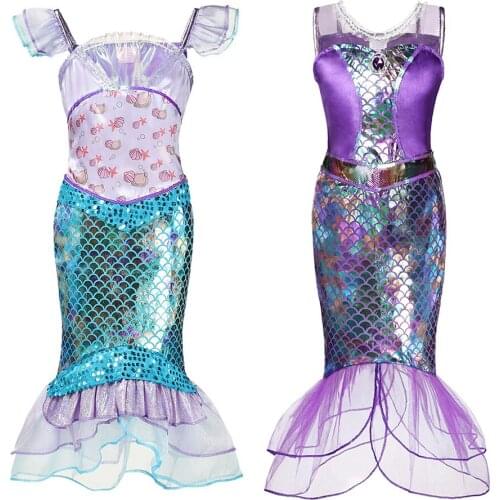3-10T Girls Princess Arier Dress up Little Mermaid Costume Child Sequined Summer Party Clothes Cosplay Gowns Kids Fancy Vestido