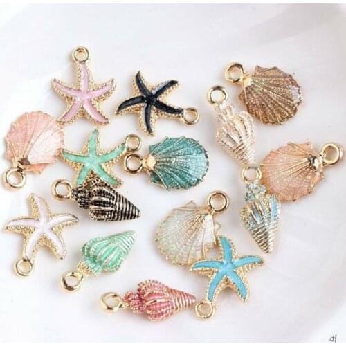 15pcs Cute Starfish Conch Sea Shell Charms Pendants Ocean Style Anklet Bracelet Necklace Jewelry DIY Craft Accessories