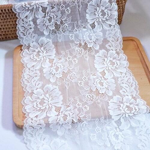 2 Yards 23cm Luxury Peony Elastic Lace Trim White Stretch Underwear Clothes Accessories Sewing Materials Lingerie Bra Fabric DIY