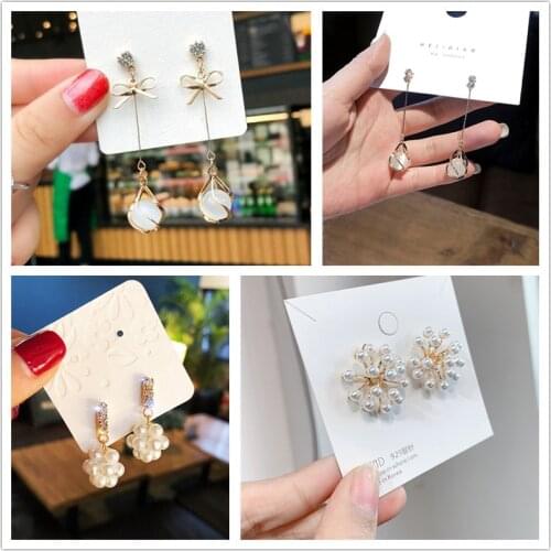 2019 S925 silver needle butterfly tassel long paragraph personality wild earrings pearl earrings Opal long earrings for women