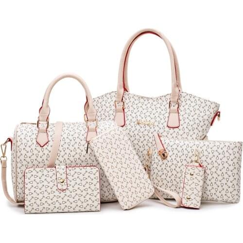 2021 New Women Bags Leather Handbags Fashion Shoulder Bag Female Purse High Quality 6-Piece Set Designer Brand Bolsa Feminina