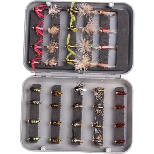 40pcs Dry Fly Fishing Flies with Artificial Feather Flies Baits w/ Box
