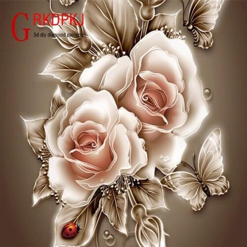 GRKDPKJ 5d diamond painting full drill square diamond embroidery Cross stitch pictures of rhinestones plant Rose and butterfly