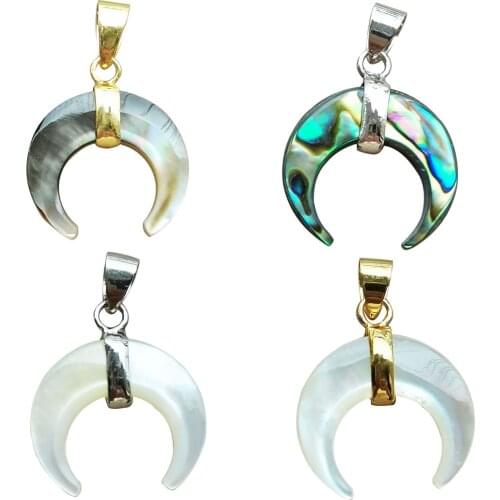Free Shipping Women Fashion Jewelry New Zealand Abalone & Mother of pearl Shell Moon Pendant Bead WFH861