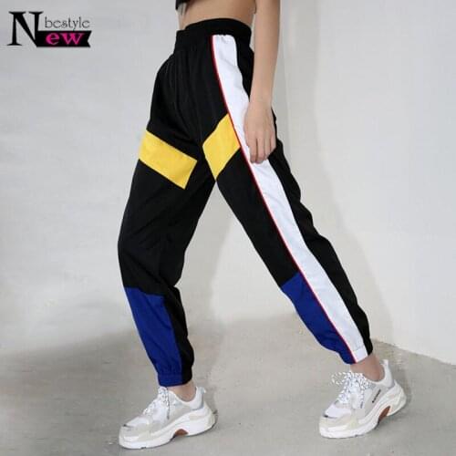 Patchwork Casual Women Joggers Streetwear Sweatpants Black High Waist Cargo Capri Pants Women Fashion Loose Trousers Harem Pants