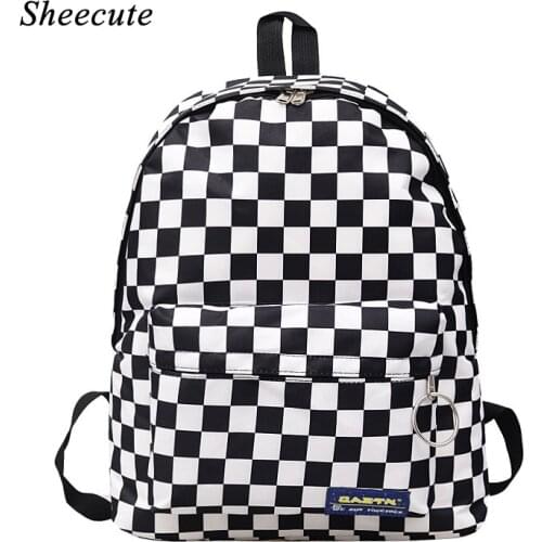 Children School Bags for Girls Backpack Female Black and White Plaid Print Nylon Backpack Casual Travel Bag Light Kids Backpacks