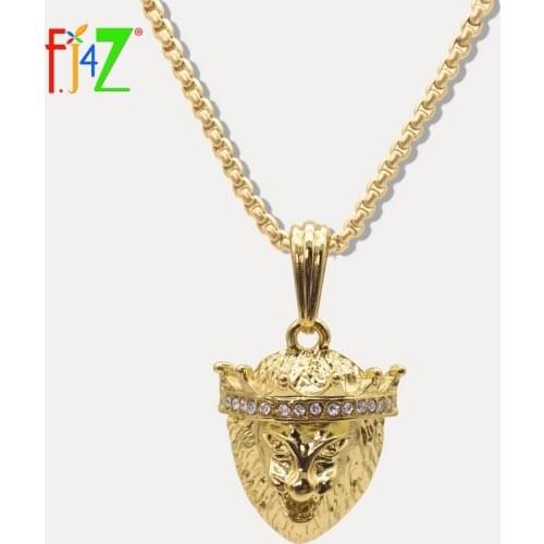 F.J4Z HIP Hop Golden King Lion Head Pendants Necklaces For Men Alloy Long Collier Jewelry Gifts