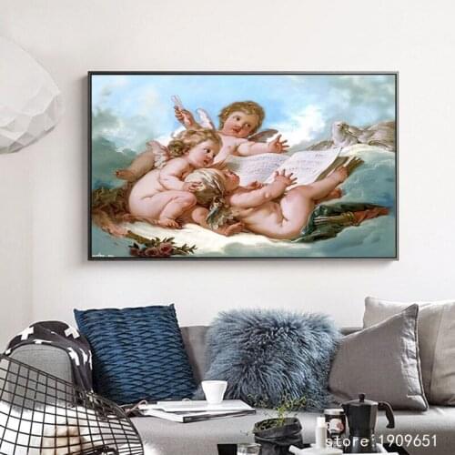 No frame classical angels baby music oil painting canvas printings oil painting printed on cotton wall art decoration picture