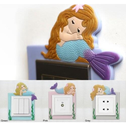 Cute Cartoon 3D Wall Silicon on Switch Stickers Children Luminous Switch Light Mermaid Pattern Home Decoration